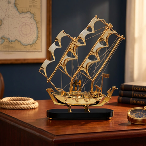 Modèle de voilier décoratif en laiton, artisanal, décoration nautique pour la maison, le bureau, la table, cadeau maritime et aménagement intérieur - Product Image 4