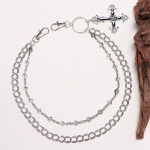 Double Layer Cross Pant <b>Chain</b> Tibetan Silver Casual Waist <b>Chain</b> Hip Hop Style - Product Image 3