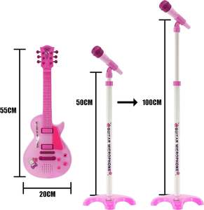<span class=keywords><strong>Guitare</strong></span> électrique rose en plastique pour filles avec microphone, 6 cordes, support réglable, <span class=keywords><strong>8</strong></span> morceaux de démonstration, jouet musical éducatif - Product Image 5