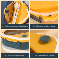 Boîte à bento en plastique, résistante aux micro-ondes, anti-fuite, carrée, pour étudiants, avec couverts, compartiment portable, boîte à lunch