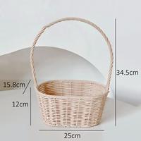 Panier à fleurs en rotin artificiel tissé à la main avec poignée, doublure imperméable, arrangement floral de mariage, emballage cadeau, panier de rangement