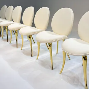 Mueble de comedor de diseño minimalista con respaldo redondo, sillas de comedor modernas de cuero de lujo para restaurante y hotel