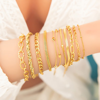 8 styles de chaîne cubaine en acier inoxydable plaqué or 18 ct bracelet torsadé serpent plat double couche pour femmes