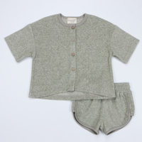 Ensemble de vêtements d'été décontractés unisexe pour bébés en mousseline de coton et lin, à manches courtes boutonnées, collection boutique, vente en gros