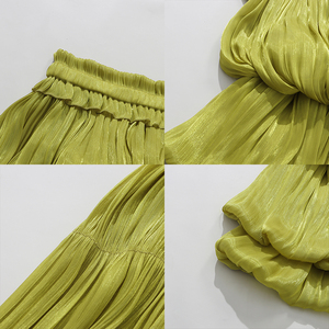 Elegante Abito Verde Avocado <span class=keywords><strong>Plissettato</strong></span> con Spalle Scoperte da Donna, con Maniche a Mantella Fluido e Balze a Strati, per Serate di Gala e Matrimoni, Vendita all'Ingrosso - Product Image 3