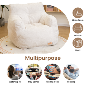 [NOUVEAU] Grand pouf confortable et confortable canapé pouf en fausse fourrure avec mousse à mémoire de forme pour salon-Blanc - Product Image 2
