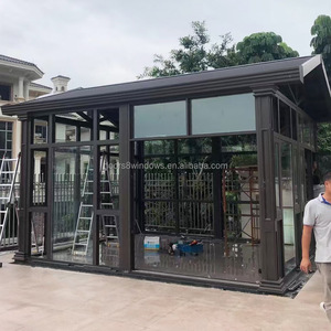 <span class=keywords><strong>Kit</strong></span> de véranda rétractable moderne haut de gamme, cadre en alliage d'aluminium épaissi, toit en verre trempé, protection UV/météo pour cour - Product Image 6