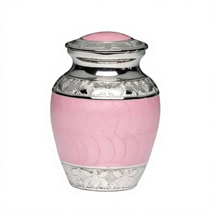 <b>Pink</b> Metal Urn with Silver Trim Modern Luxury Round Sympathy Gift <b>Decorative</b> Handmade Flowers & Plants Theme - Product Image 1