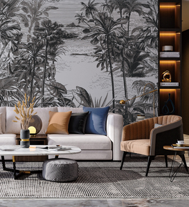 Carta <span class=keywords><strong>da</strong></span> parati adesiva su misura paesaggio della giungla tropicale paesaggio della natura 3d carta <span class=keywords><strong>da</strong></span> parati murale dipinto a mano pianta animale uccello immagine murale - Product Image 1