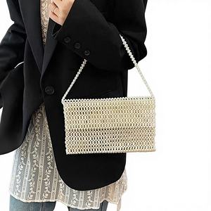 New Vintage Lady Fashionable <b>Pearl</b> Hollow Niche PU <b>Handbag</b> for Women Single Strap ZIP Closure Shoulder Bag Summer/Winter Daily - Product Image 1