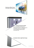 Boîte à lumière LED en tissu tendu ultra-mince avec cadre en aluminium rétroéclairé, montage facile pour affichage publicitaire en magasin