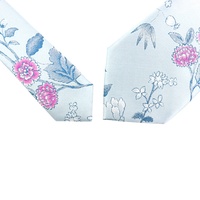 Cravate Slim et Étroite Personnalisée en Microfibre Tissée pour Homme, Couleurs Bleu Poussiéreux et Rose, Motif Floral, Collection Printemps – Vente en Gros Direct Fabricant Chinois