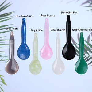 Espátula grande de cuarzo de fresa, maquillaje de cara larga, forma de cuchara Gua Sha, raspador de piedra de <span class=keywords><strong>Jade</strong></span> cosmético, masajeador Facial, cucharas largas - Product Image 6