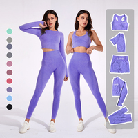 Vêtements de sport sans couture Vêtements de gym pour femmes 5 pièces haut de sport à manches longues ensembles de yoga d'entraînement