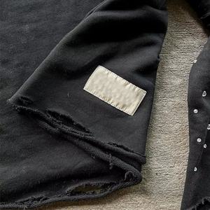 Camiseta de Manga Larga de Algodón 100% con Logotipo Bordado Personalizado, Doble Capa, Corte Holgado, Estampado Desgastado con Pedrería - Product Image 4