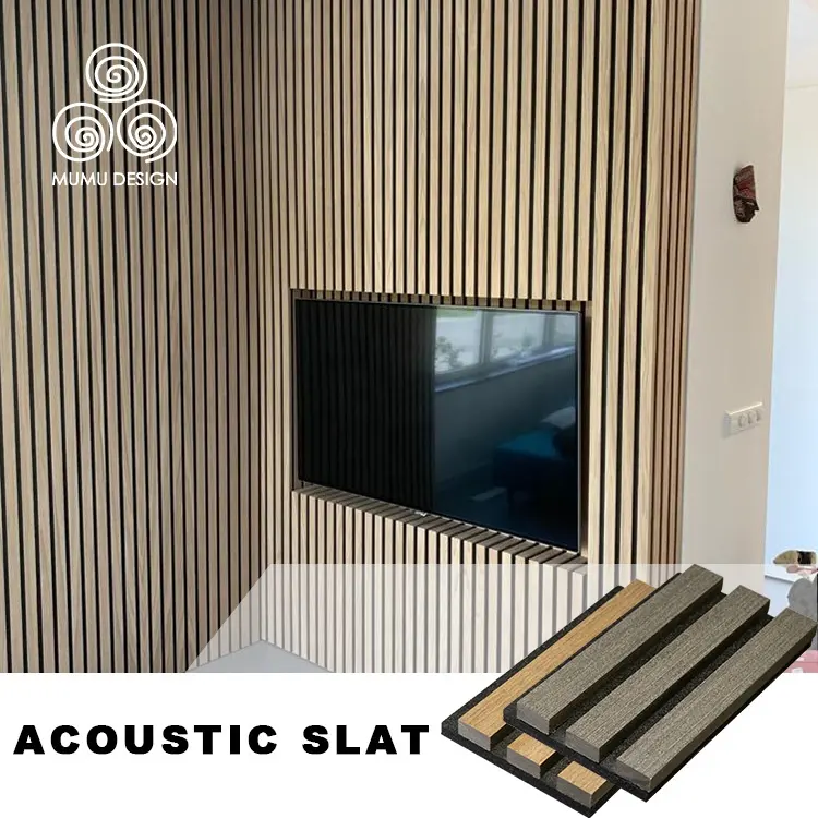 Mmm painel de parede acústico moderno, painel de madeira anti absorção de som com design em madeira de fibra de poliéster