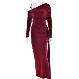 <span class=keywords><strong>Robe</strong></span> <span class=keywords><strong>Bordeaux</strong></span> 2026 avec Ruban de Noël Élégante <span class=keywords><strong>Robe</strong></span> de Soirée Longue en Tissu de Soie de Lait Jupe Longue Moulante Sexy Drapée pour Femme - Product Image 5