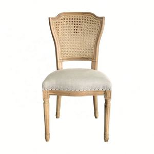 P0038 French Style Antique Elegant Solid Oak Wood Upholstery Carved Rattan Back Dining <strong>Chair</strong> for Home Hotel Farmhouse Courtyard - Product Image 1
