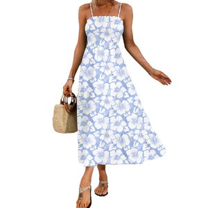 Mass Production Summer Girls Hawaiian Print Smocked <strong>Spaghetti</strong> <strong>Strap</strong> Milk Slik Vacation <strong>Dress</strong> Women's Holiday <strong>Dress</strong> - Product Image 4
