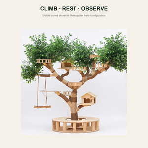 Solid <strong>Wood</strong> <strong>Cat</strong> <strong>Tree</strong> Large 2.5m Artificial Foliage <strong>Tree</strong> House Multi Layer <strong>Cat</strong> Climbing Frame Condo Swing Privacy Indoor Wholesale - Product Image 3