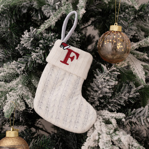 New <b>Hot</b> Sale White Knitted Embroidered Letter A-Z <b>Socks</b> Christmas Stockings Candy Gift Bag Tree Decoration for Home Party - Product Image 6