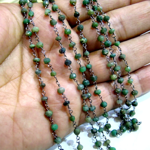 Natural Chrysoprase Rondelle Geometric Faceted Beaded 3-4mm <b>Rosary</b> Chain - Product Image 1
