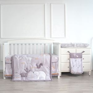 Phim hoạt hình động vật gấu Hươu Xám điều dưỡng Comforter bé trai sơ sinh cot đặt cô gái bé Giường cũi bộ đồ giường đặt 100% cotton - Product Image 3