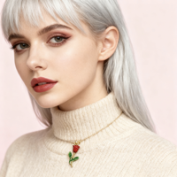 Vente en gros de bijoux DH en cuivre plaqué or 14 carats pour femmes, mode belle fête des mères, amour romantique, pendentif rose rouge pour mariage