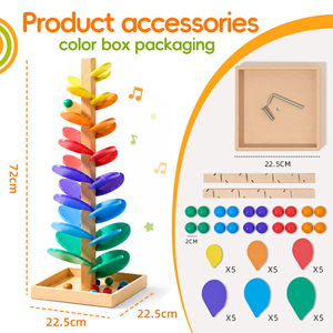 Kinder Montessori Klassischer Holz-Regenbogen Musikbaum Kugelbahn Farbenfrohes Kognitives Lernspielzeug für 5 bis 7 Jahre - Product Image 4