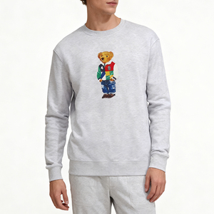 Men's Sweatshirts Heavyweight Crew Neck Pullover Top Loose Fit Cotton Blended Bear Print Custom Logo 360GSM <strong>Jumper</strong> Low MOQ - Product Image 3