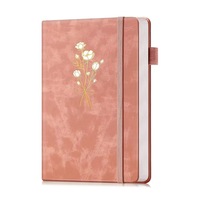 Carnet A5 en cuir PU avec estampage doré floral, couverture rigide, logo personnalisé, papeterie, fournitures de bureau, agenda avec porte-stylo
