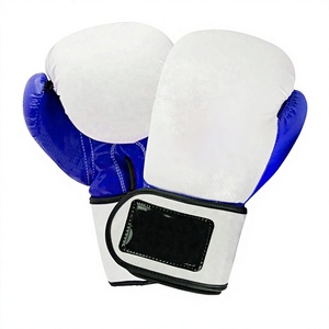 Gants d'entraînement de boxe professionnels blancs et bleus en PU avec fermeture Velcro, respirants, pour adultes - Product Image 1