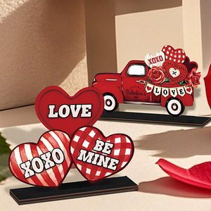 Valentine's Day Heart Rose Truck 6-Piece Wooden Craft <b>Ornament</b> - Valentine's Day Desktop Decoration - Product Image 1