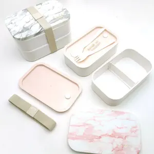 Bpa free 2 strati stile giapponese moderno marmo ragazza imballaggio alimentare plastica bento lunch box