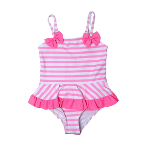 Costume da bagno a righe rosa per ragazze Buonic con volant e fiocchi, costume intero, taglia 6/12 fino a 30/36, per piscina e spiaggia - Product Image 3