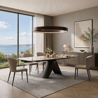 Livraison Gratuite Table à Manger Extensible en Pierre Frittée Italienne, Base en Acier Carbone, 8 Places, Mobilier de Salle à Manger de Luxe pour Hôtel, Personnalisable