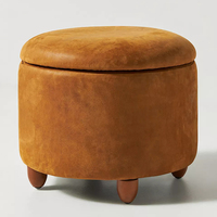 Nordique Simple tissu personnalisé Base en bois tabouret rond salon canapé tabouret rangement Pouf pouf chambre maquillage tabouret