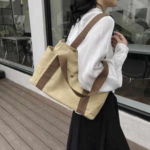 Tas bahu belanja dapat dipakai ulang polos tas <span class=keywords><strong>Tote</strong></span> kanvas Multi saku kapasitas besar Logo kustom untuk siswa kerja bepergian - Product Image 6