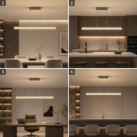 Suspension linéaire moderne gris foncé en verre texturé froissé et acrylique pour salle à manger, îlot de cuisine, bureau 8-12 ㎡