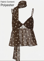 Haut Cami Tricoté Transparent à Pois Y2K pour Femme, Vente en Gros Personnalisée, avec Foulard Intégré, Bretelles Spaghetti Ajustables et Dos Élastique