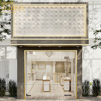 Vitrines murales pour bijoux, présentoirs de comptoir pour bijoux, design de boutique plaqué or, service de décoration de magasin