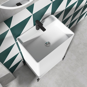 Lavabo sur pied rectangulaire blanc moderne à trou unique pour salle de bain, idéal pour la vente en gros – Lavabo sur pied blanc mat pour salle de bain - Product Image 3