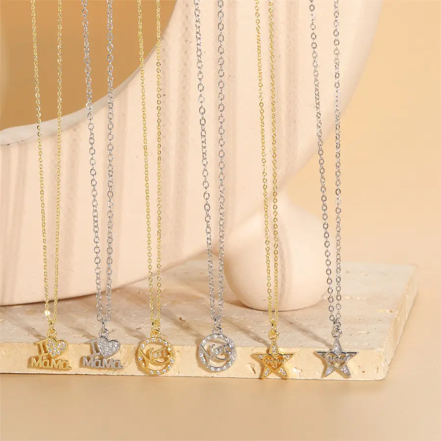 Gran oferta del Día DE LA MADRE 2024, collar de MAMA con letras de circón Simple, collar de estrella de cinco puntas de amor para mujer, cadena chapada en oro de 14 quilates