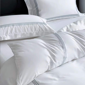 Fodera per cuscino larga in cotone satinato 100% bianco ricamato stile hotel, ecologica, traspirante, personalizzabile, con bordo dritto - Product Image 3
