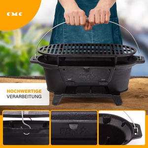 Barbecue portable d'extérieur <span class=keywords><strong>en</strong></span> <span class=keywords><strong>fonte</strong></span> pour 3 à 5 personnes, durable, écologique, avec dispositif de sécurité flamme, foyer de camping, brasero à poignée - Product Image 3