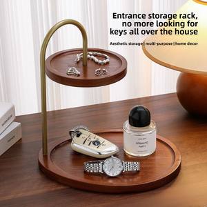 Présentoir de rangement mobile double couche en bambou pour bijoux et clés, plateau d'entrée pour lunettes de soleil - Product Image 3