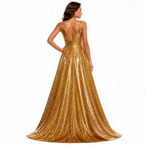 Vestido de <span class=keywords><strong>Lentejuelas</strong></span> de 350GSM, Corte en A, Escote Profundo en V, Sin Mangas, Largo hasta el Suelo, para <span class=keywords><strong>Mujer</strong></span>, Negro, Formal, OEM, Personalizado, Tallas S-5XL - Product Image 3