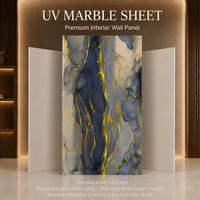 Panneau mural en marbre UV gris marine doré MORLENX, PVC haute brillance, imperméable, grand format, OEM pour hôtel, villa, intérieur