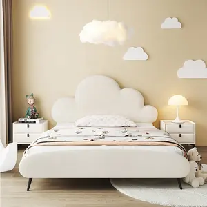 现代儿童熊设计床儿童可爱单人床卧室家具实木框架儿童床带储物柜