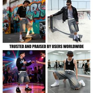 شورت جينز رجالي واسع (جورتس) بتصميم مخصص وبخاخ بألوان قوس قزح، ممزق بحواف مهترئة وجيوب، وبمقاس كبير - Product Image 4